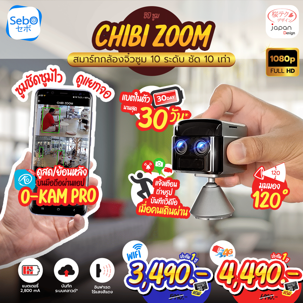 กล้องวงจรปิด SebO CHIBI ZOOM 4G พร้อมแบตเตอรี่ในตัว